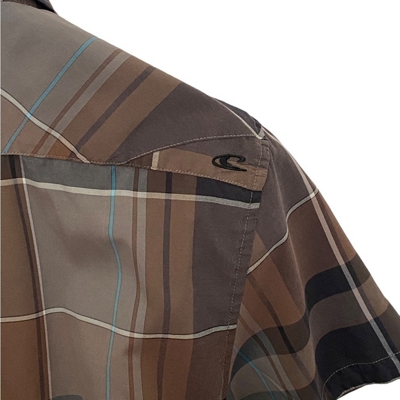 O'NEILL Brown Plaid Short Sleeve Collared Shirt Men L Large - Picture 4 of 9